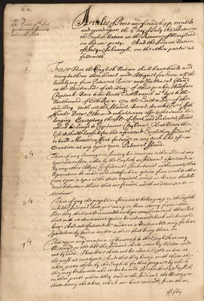 Image of 1652 Treaty between Maryland and Sasquesahanogh Nation